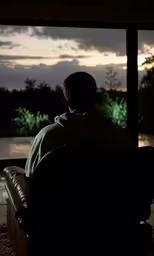a person in a dark room sitting on the floor