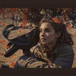 a woman sits under a tree in the wild
