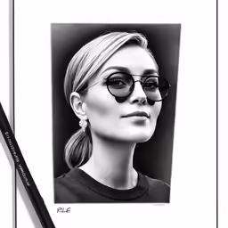 a pencil drawing of a female wearing glasses