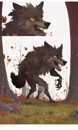 a drawing of two wild dogs standing in the woods