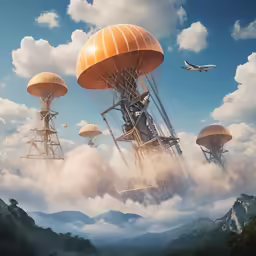 multiple large flying objects are in the sky