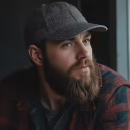 there is a man with a beard wearing a hat