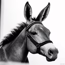 a horse with a bridle is staring at the camera