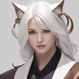 a woman wearing white hair and cat ears