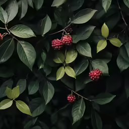 berries and green leaves on a branch