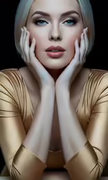 an artistic and colorful photo of a lady with white hair