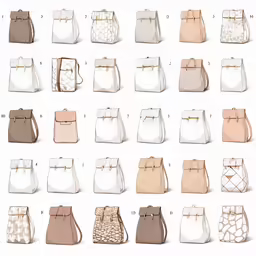 the different leather purses that are on display