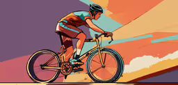 a man riding a bike down a street,a stylized drawing of a man riding a bike