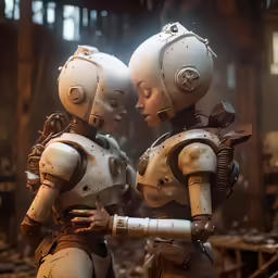 two female cyencron robot in action looking at something