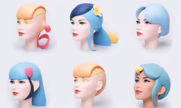 six pictures of different styles of mannequins wearing different haircuts
