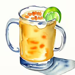 an image of the water color painting of a mug of drink,a painting of a cup with drinks in it