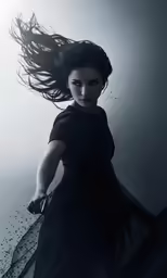 woman with her hair flying in the wind
