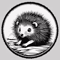 a drawing of a hedgehog sitting in the water,an animal with a circular frame for the logo