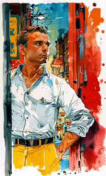 an illustration of a man wearing yellow pants