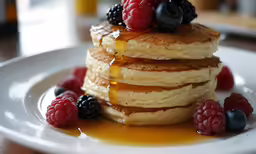 pancakes with syrup and berries on the side
