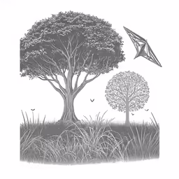 a picture of a tree and a kite that is in the air