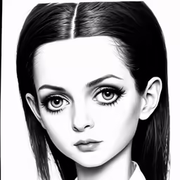 the young girl is dressed in white shirt and black hair