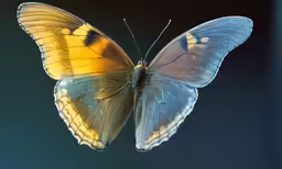 a large blue butterfly sitting on top of a plant