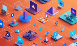 a computer generated image of various objects in a pattern,a table that has some very nice looking objects on it