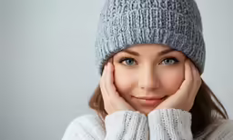 the smiling woman is wearing a hat