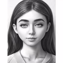 a pencil drawing of a woman with long hair and makeup