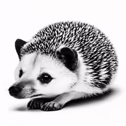 a hedgehog laying down on its side on a white background