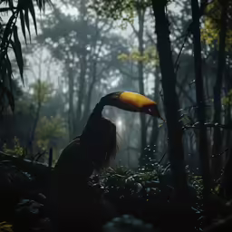 a person in the woods holding an umbrella