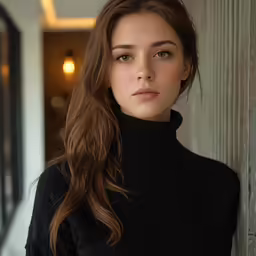a beautiful young lady wearing black posing by a wall