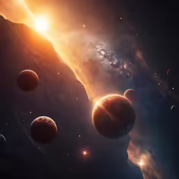 four planets are flying through the space