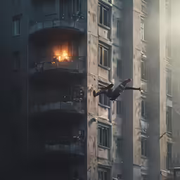 a person in the air on top of a building