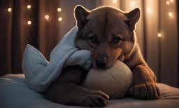 a dog chewing on a ball while lying down