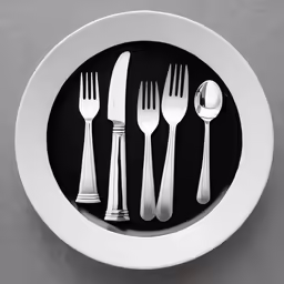 a white plate with five pieces of utensils on it