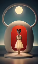 a digital painting of a girl standing in front of an abstract structure