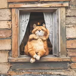 an orange cat is sitting on a window