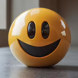 a yellow smile ball with two eyes and wide smiling faces