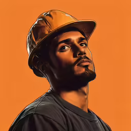 an oil painting of a man in a hard hat