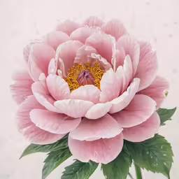 large flower in small glass vase with green leaves
