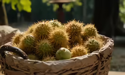 a plant sitting in a brown woven basket