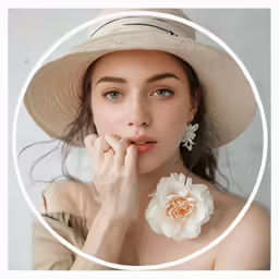 a girl with a hat and a flower in her hand