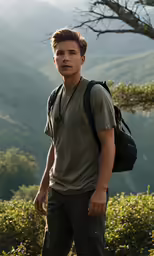 a young man standing on top of a mountain near mountains