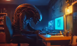 the alien man in the dark computer room