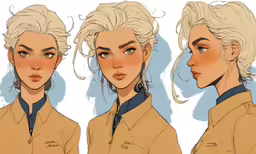 a drawing of two women with blonde hair and some blue eyes