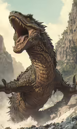 an angry dinosaurs has its mouth open wide and it appears to be attacking