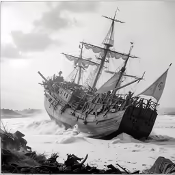 a large ship that has just been grounded on a beach