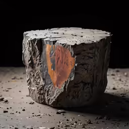a rock sits on a rock that has been carved into it