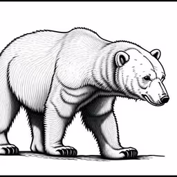 a polar bear is standing on its hind legs,a bear drawing on paper with a black frame