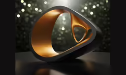 an abstract sculpture with bright lights behind it