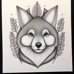 a picture with the face of a fox surrounded by leaves