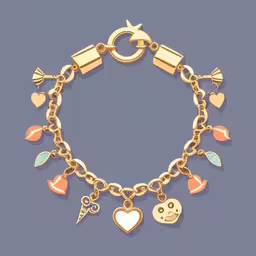 a gold bracelet with charms and hearts
