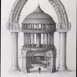 a drawing of an ornate structure in a museum